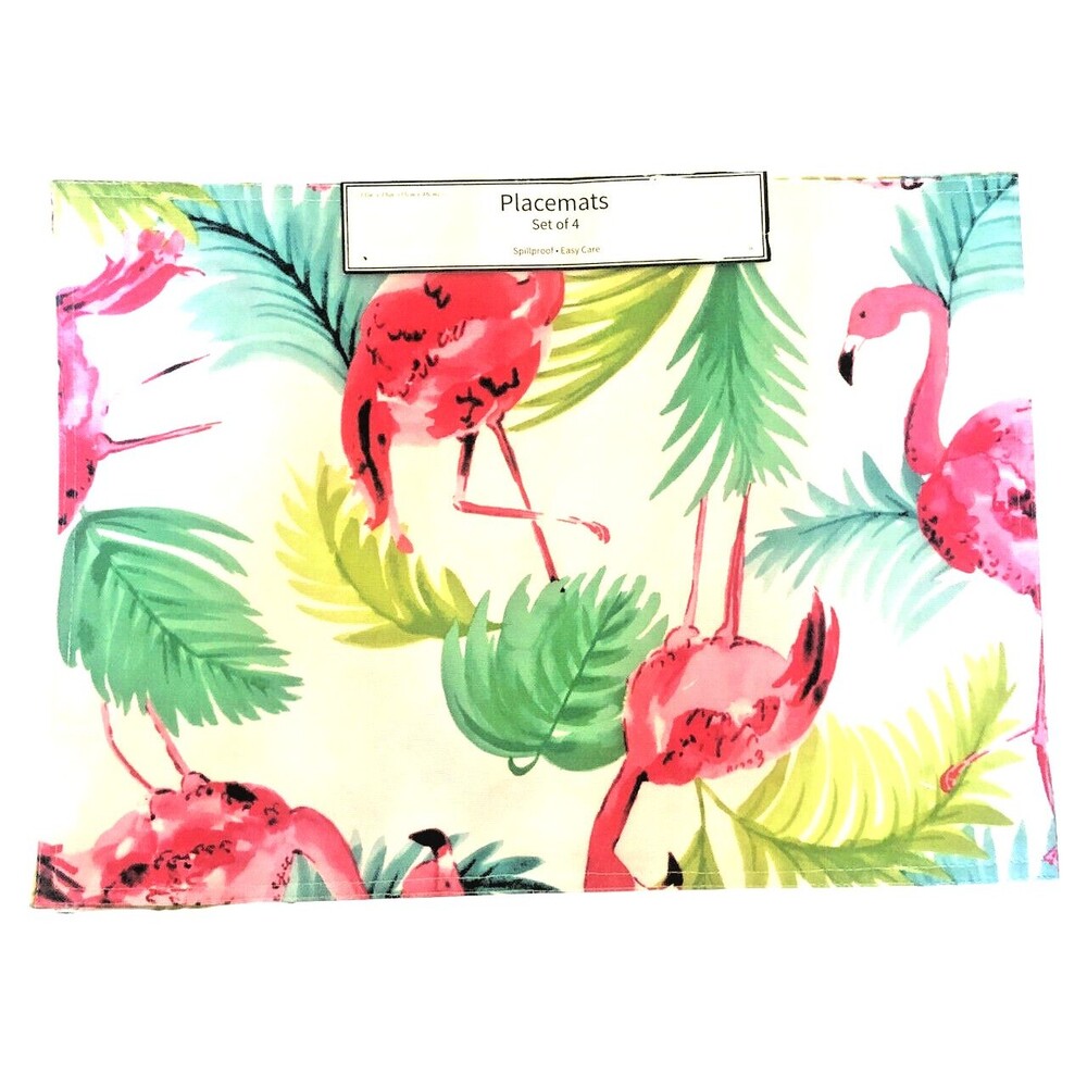 Nantucket Tropical Flamingo Placemats Set of 4 Indoor Outdoor 13x18 Spill Proof